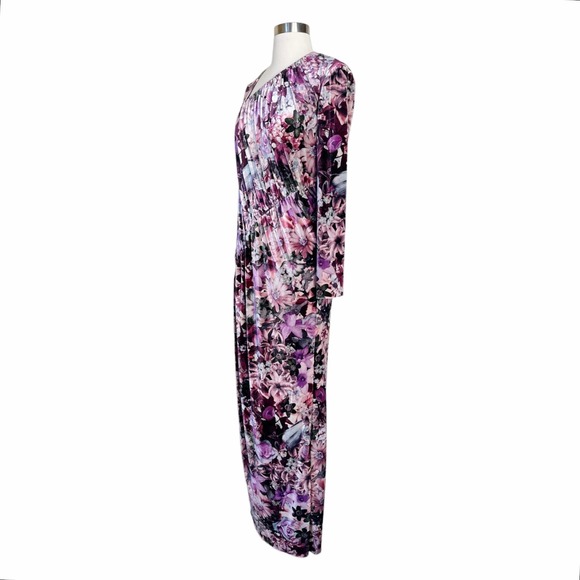 AIDAN MATTOX Velvet Dress Floral Maxi Stretch Multicolor Pink Long Sleeve 6 NWT - Picture 5 of 11
